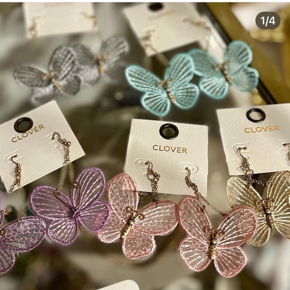 Purple colorful butterfly earrings. - Picture 2 of 2